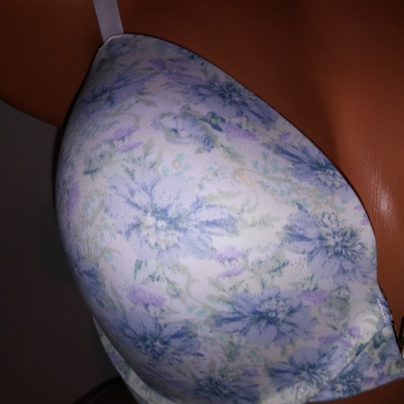 Victoria Secret Bra Set 36DDD Push Up Medium Thong Panty Blue White Floral New - Picture 6 of 11